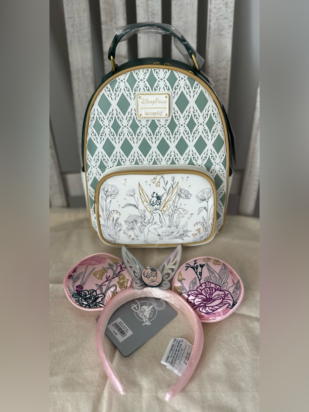 Disneyland Paris Excl. Tinker Bell Loungefly Mini BP & Disneyland Paris Ears-HTF